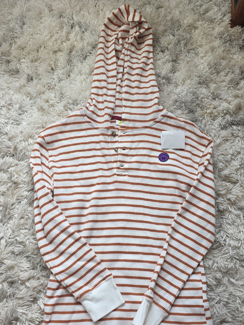 Epic Threads Cream and Rust-Striped Waffle Henley